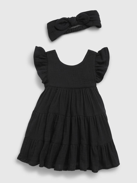 Baby Tiered Dress Set - black