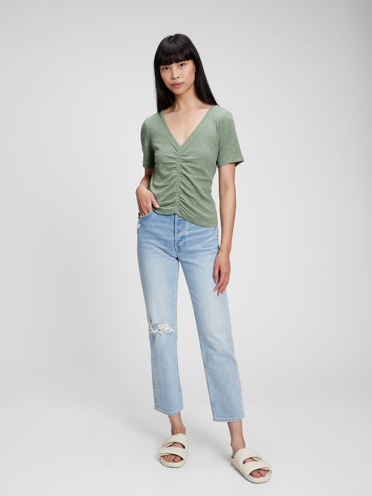 Ruched Cropped T-Shirt - gasoline green