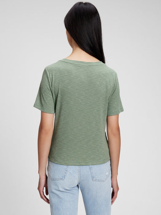 Ruched Cropped T-Shirt - gasoline green