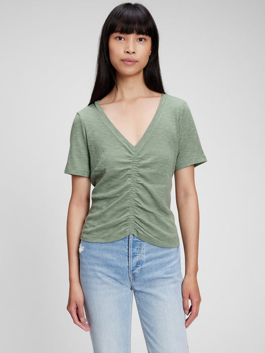 Ruched Cropped T-Shirt - gasoline green