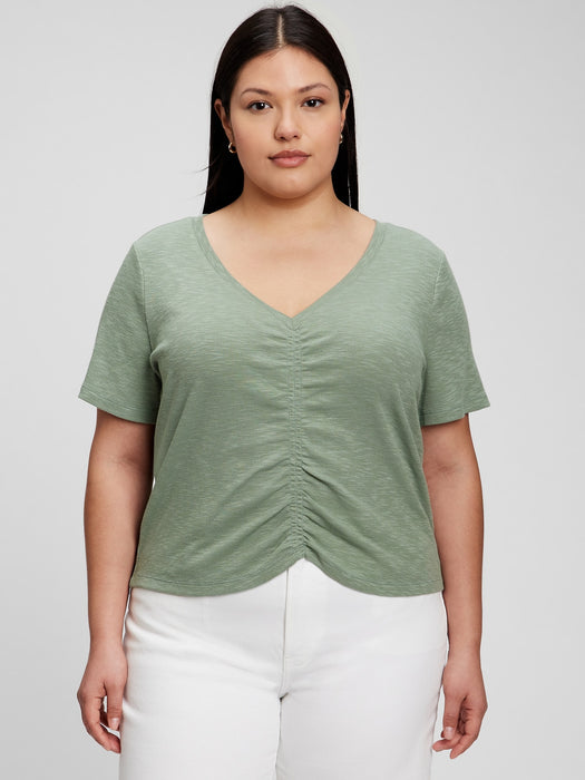 Ruched Cropped T-Shirt - gasoline green