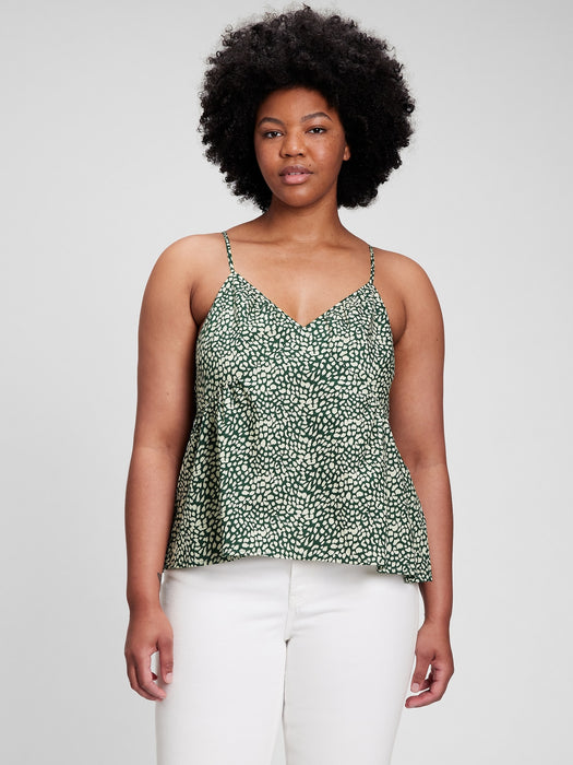 Deep V-Neck Pleated Cami - green print