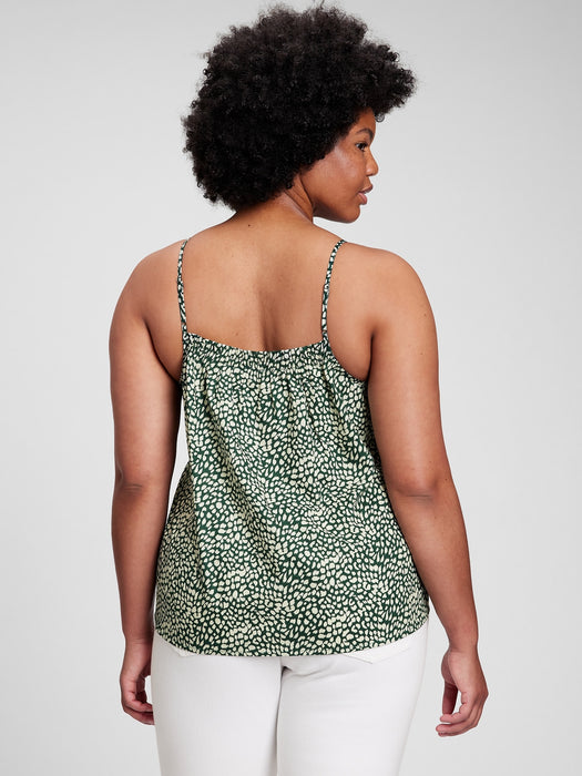 Deep V-Neck Pleated Cami - green print