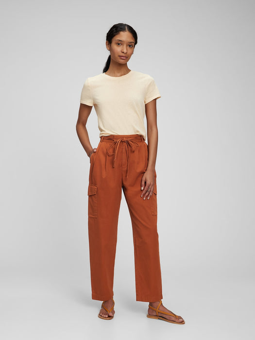 High Rise Pleated Cargo Pants with Washwell