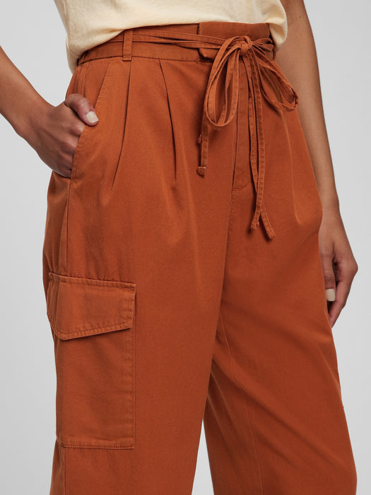 High Rise Pleated Cargo Pants with Washwell