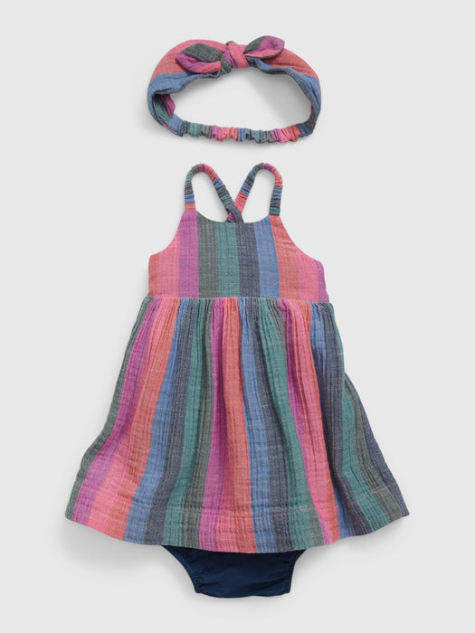 Baby Crinkle Gauze Dress Set - multi stripe