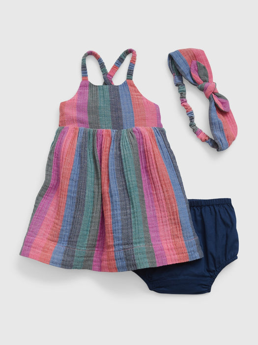 Baby Crinkle Gauze Dress Set - multi stripe