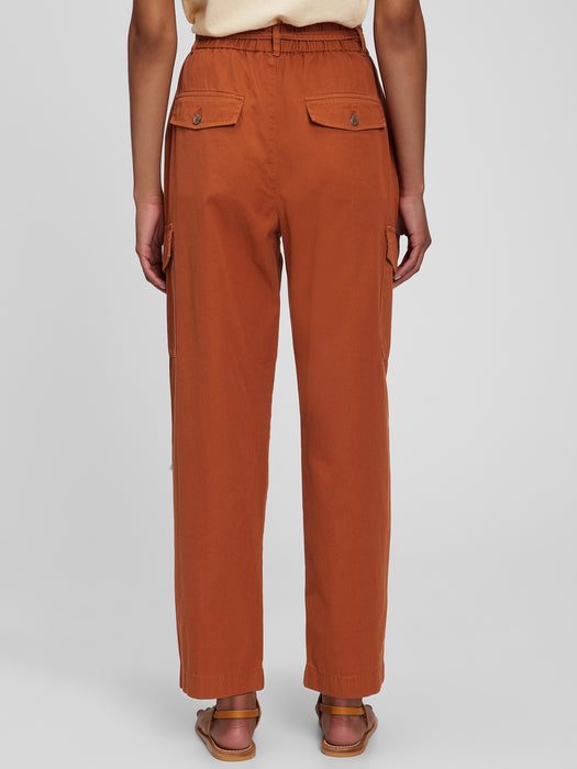 High Rise Pleated Cargo Pants with Washwell