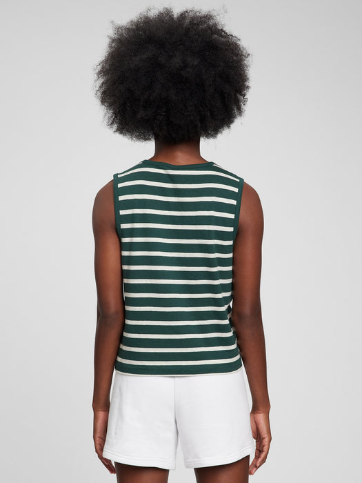 Shrunken Muscle Tank Top - green & white stripe