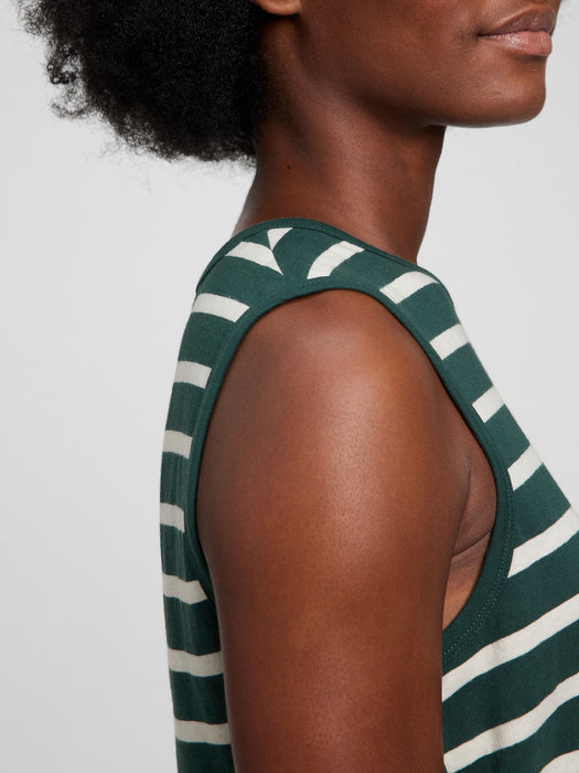 Shrunken Muscle Tank Top - green & white stripe