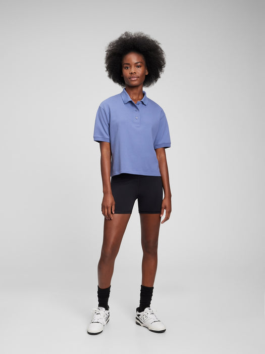 Cropped Pique Polo - larkspur blue