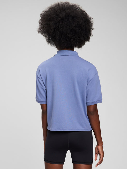 Cropped Pique Polo - larkspur blue