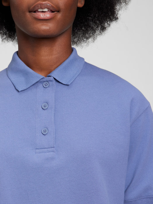 Cropped Pique Polo - larkspur blue