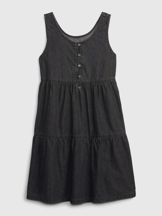 Kids Black Denim Dress with Washwell - black wash