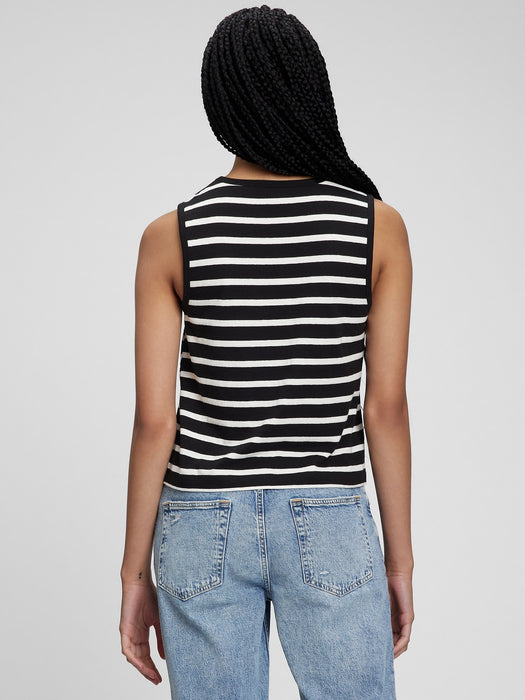 Shrunken Muscle Tank Top - black & white stripe