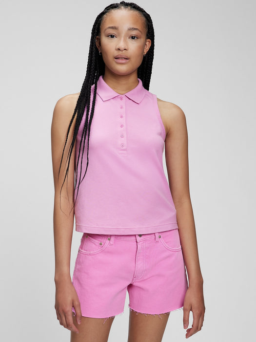 Sleeveless Cropped Pique Polo