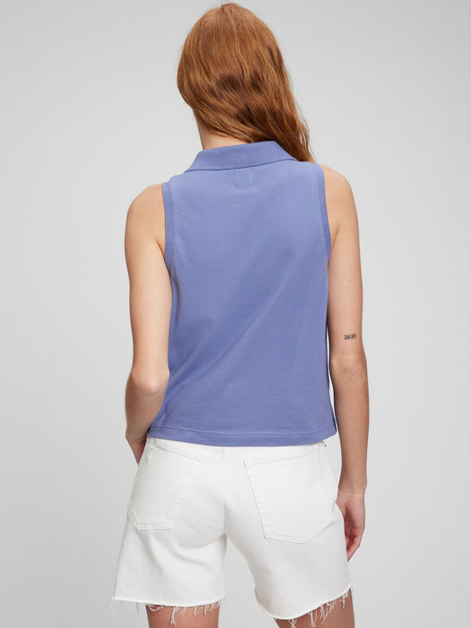 Sleeveless Cropped Pique Polo - larkspur blue