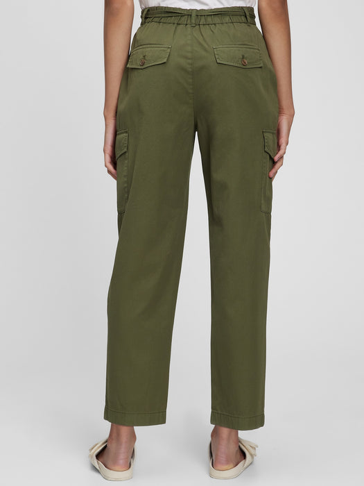 High Rise Pleated Cargo Pants with Washwell