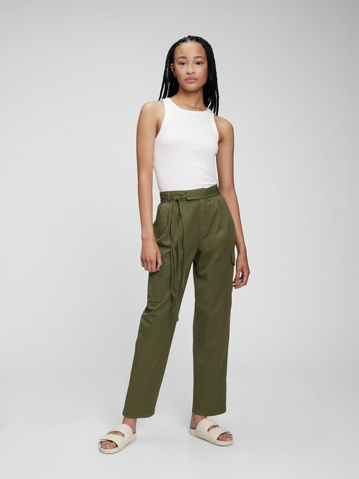 High Rise Pleated Cargo Pants with Washwell