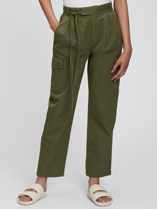 High Rise Pleated Cargo Pants with Washwell