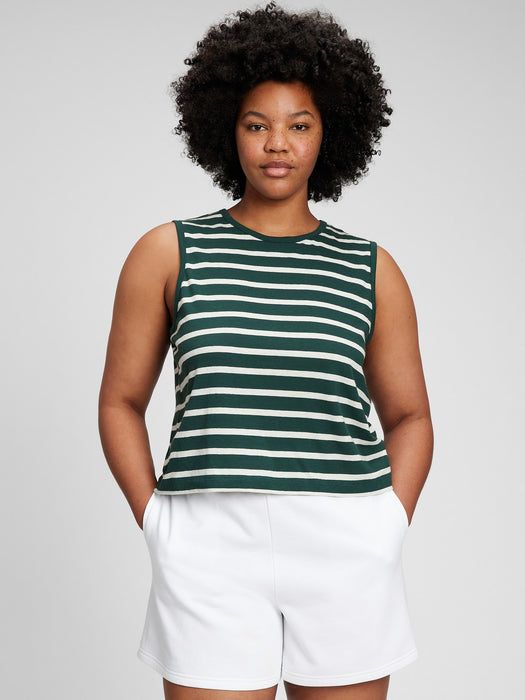 Shrunken Muscle Tank Top - green & white stripe