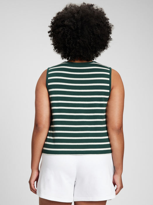 Shrunken Muscle Tank Top - green & white stripe