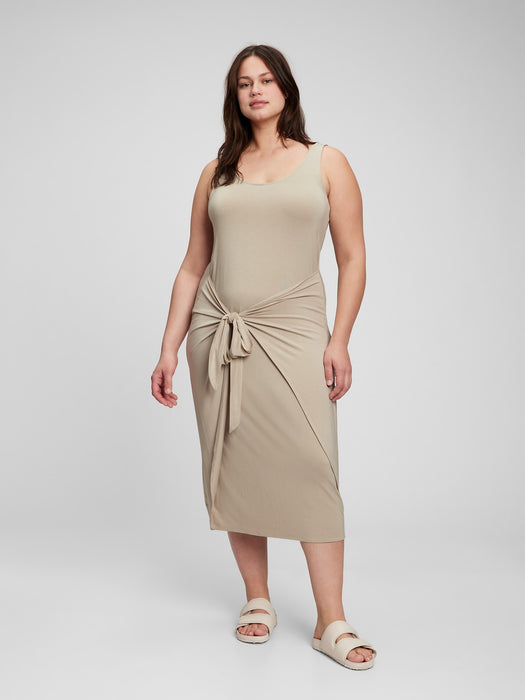 Tie-Wrap Midi Dress - moonstone beige