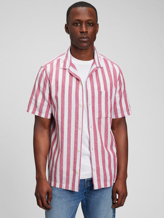 Vacay Shirt in Linen-Cotton - pink stripe