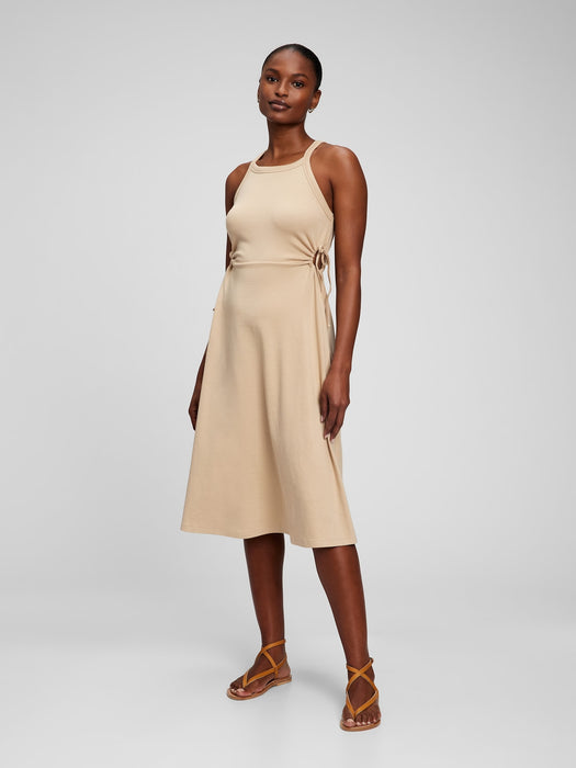 Modern Side Tie Cutout Midi Dress - new sand beige