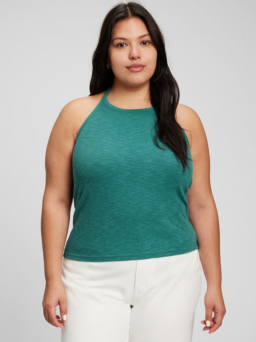 Tie-Back Cropped Halter Tank Top - jade stone green