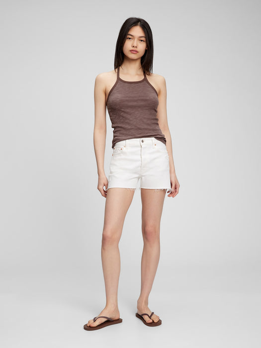 Tie-Back Cropped Halter Tank Top - peppercorn brown