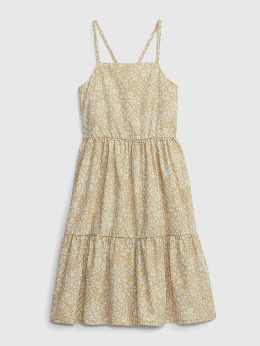 Kids Gauze Tiered Dress - khaki animal print