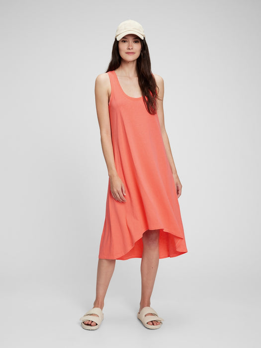 Linen Cotton Hi-Low Tank Dress - orange coral