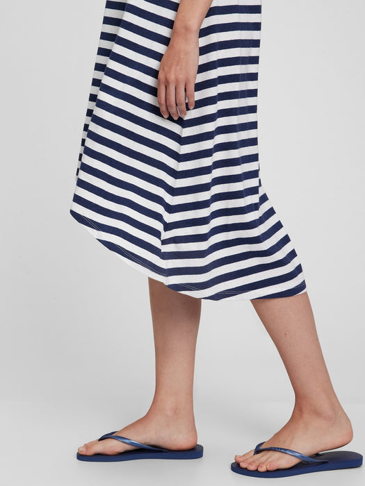 Linen Cotton Hi-Low Tank Dress - navy blue & white stripe