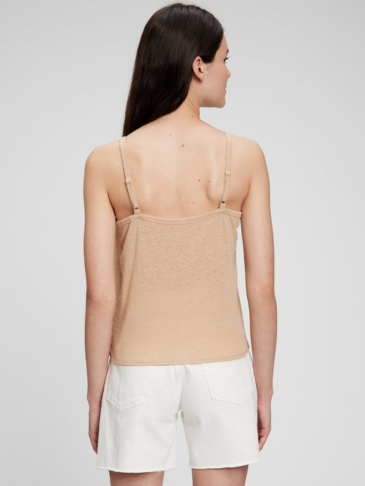 Linen Blend Buttoned Tie-Front Cami - new sand beige