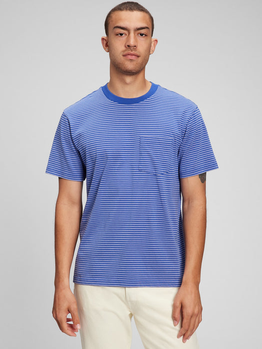 100% Organic Cotton Archive Stripe Pocket T-Shirt - blue stripe