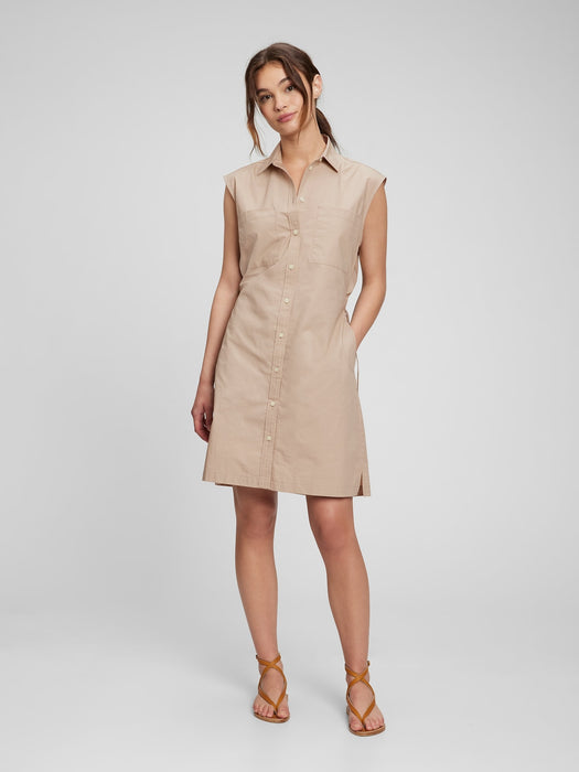 Utility Sleeveless Shirtdress - golden khaki tan