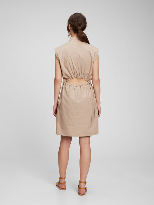 Utility Sleeveless Shirtdress - golden khaki tan