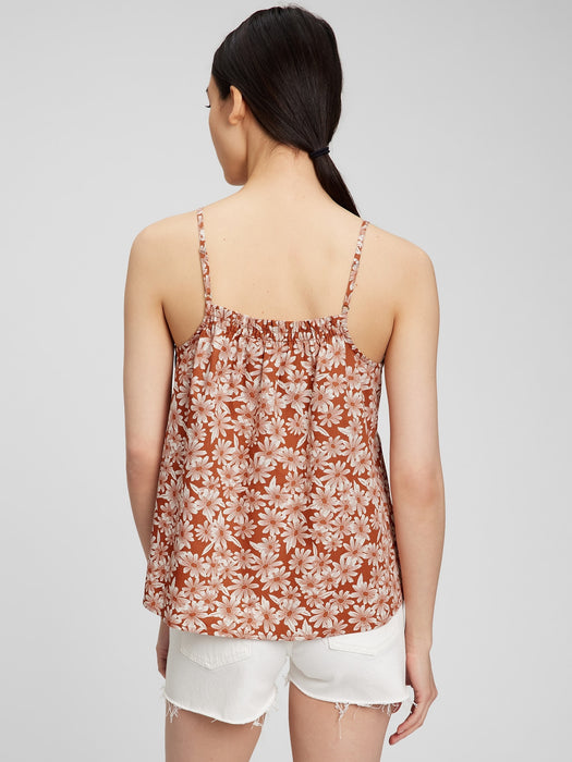 Deep V-Neck Pleated Cami - brown floral