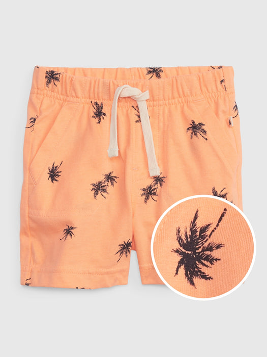 Baby 100% Organic Cotton Mix & Match Pull-On Shorts - palm print orange