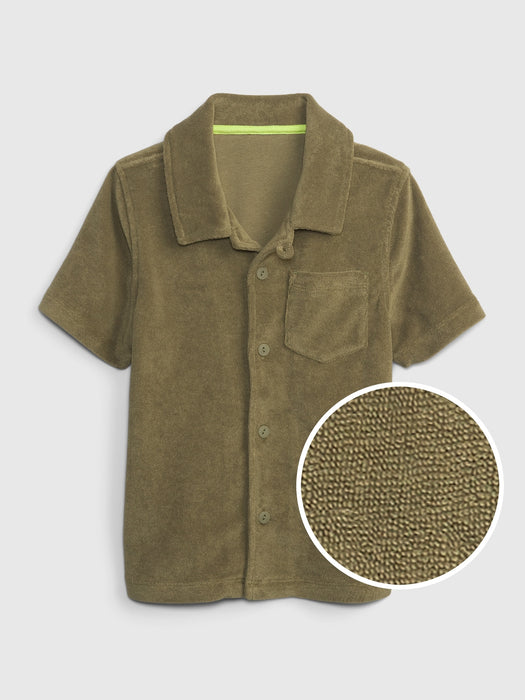 Toddler Towel Terry Button-Down Shirt - olive green