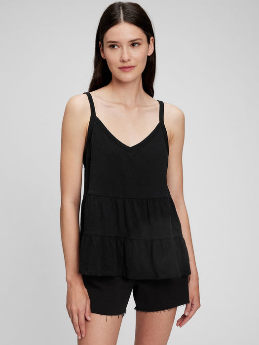 100% Organic Cotton Tiered Cami - black