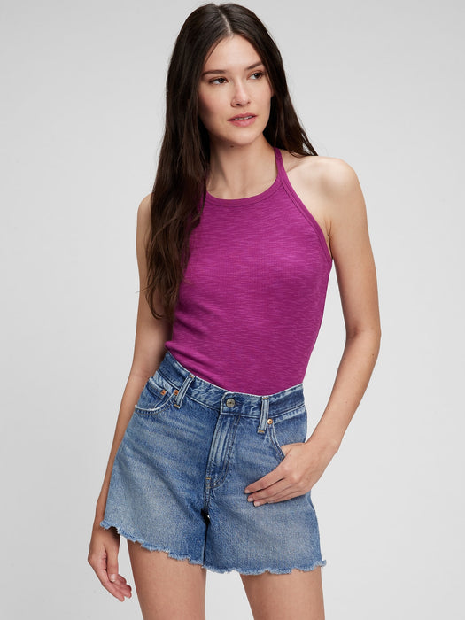 Tie-Back Cropped Halter Tank Top - rose pink verbana