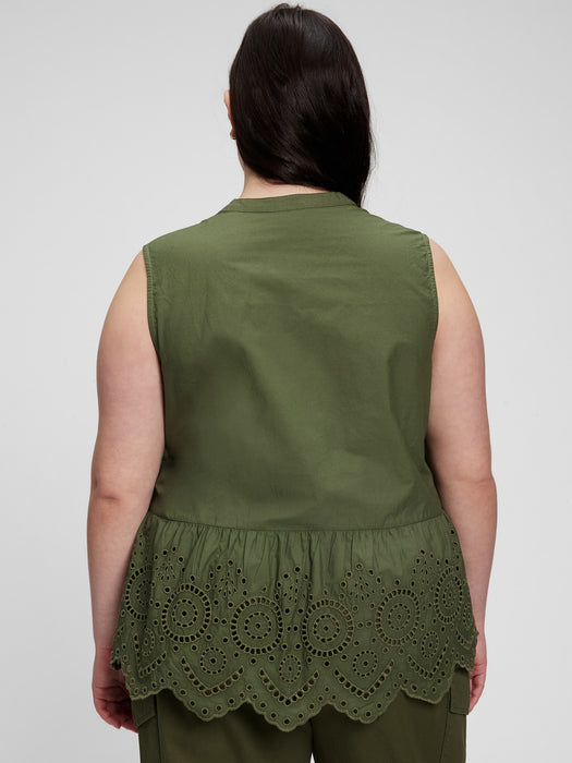 Peplum Eyelet Top - cypress green