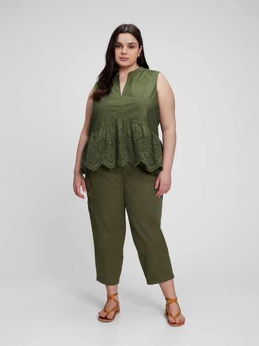 Peplum Eyelet Top - cypress green