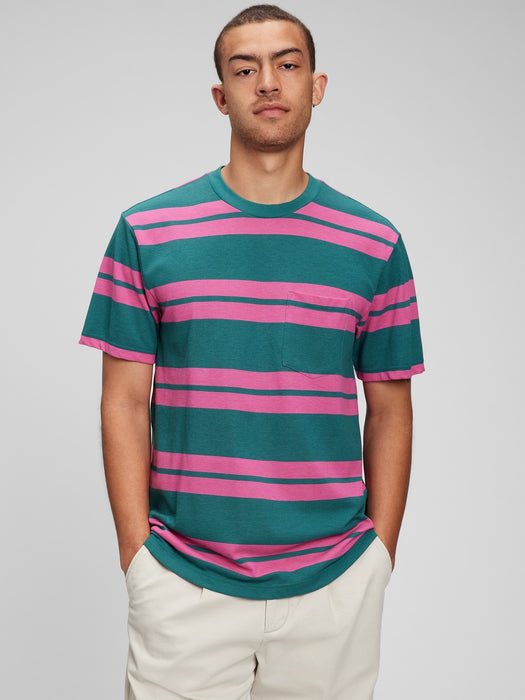 100% Organic Pique Cotton Original Pocket T-Shirt - pink stripe