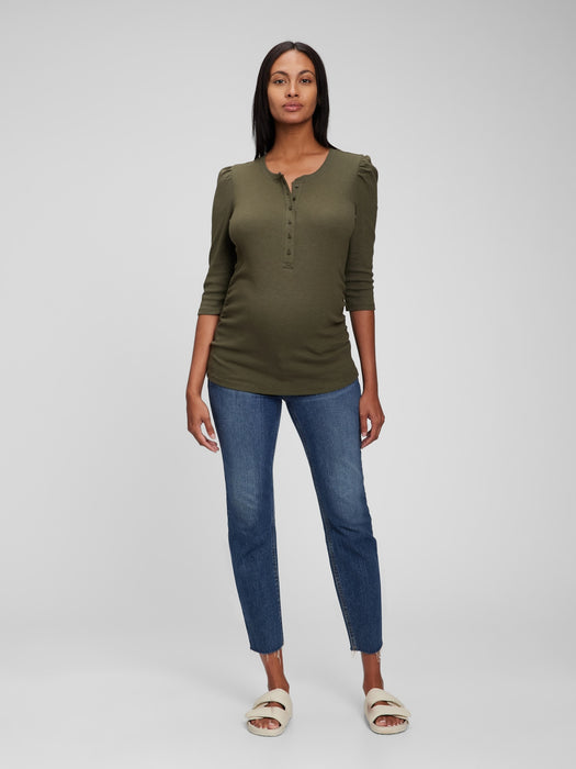 Maternity Rib Henley T-Shirt - cypress wash