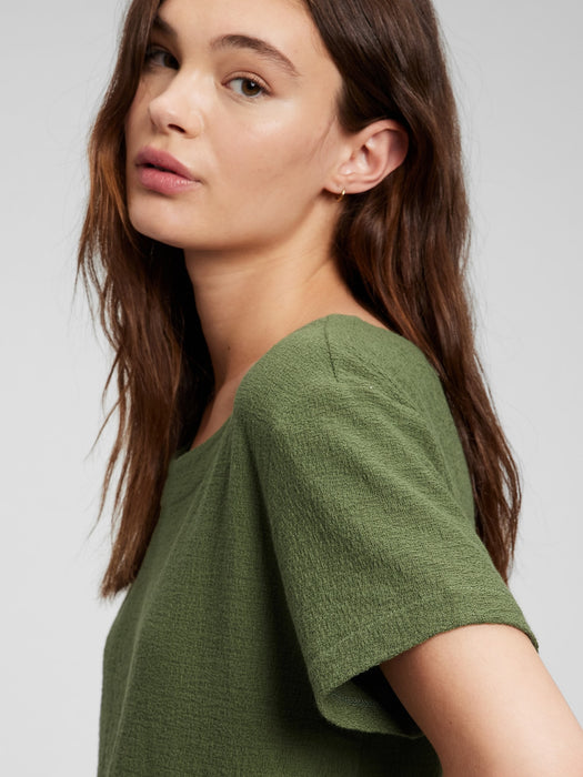 Crepe Relaxed Cropped T-Shirt - cypress green