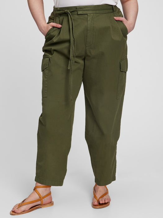 High Rise Pleated Cargo Pants with Washwell