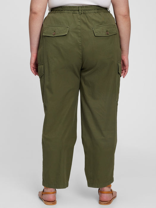 High Rise Pleated Cargo Pants with Washwell